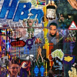 “Hβn”. This was a nice colourful varied montage of things that had been scanned or found online. The “Hβn” was from a carton of Orange juice bought on holiday in Cyprus in 2000. The yellow fish in a tank was a child’s picture that had been converted to blocky graphics and was from a photo of a teletext page from about 1992. I could give some needless level of origin or detail for most things on here. (2004)