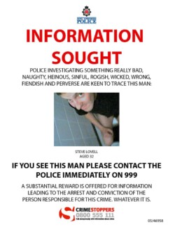 Just a photo of me on a toilet at work in about 2002. There was no special reason for it being on this poster but it seemed kind of security camera-like and odd.